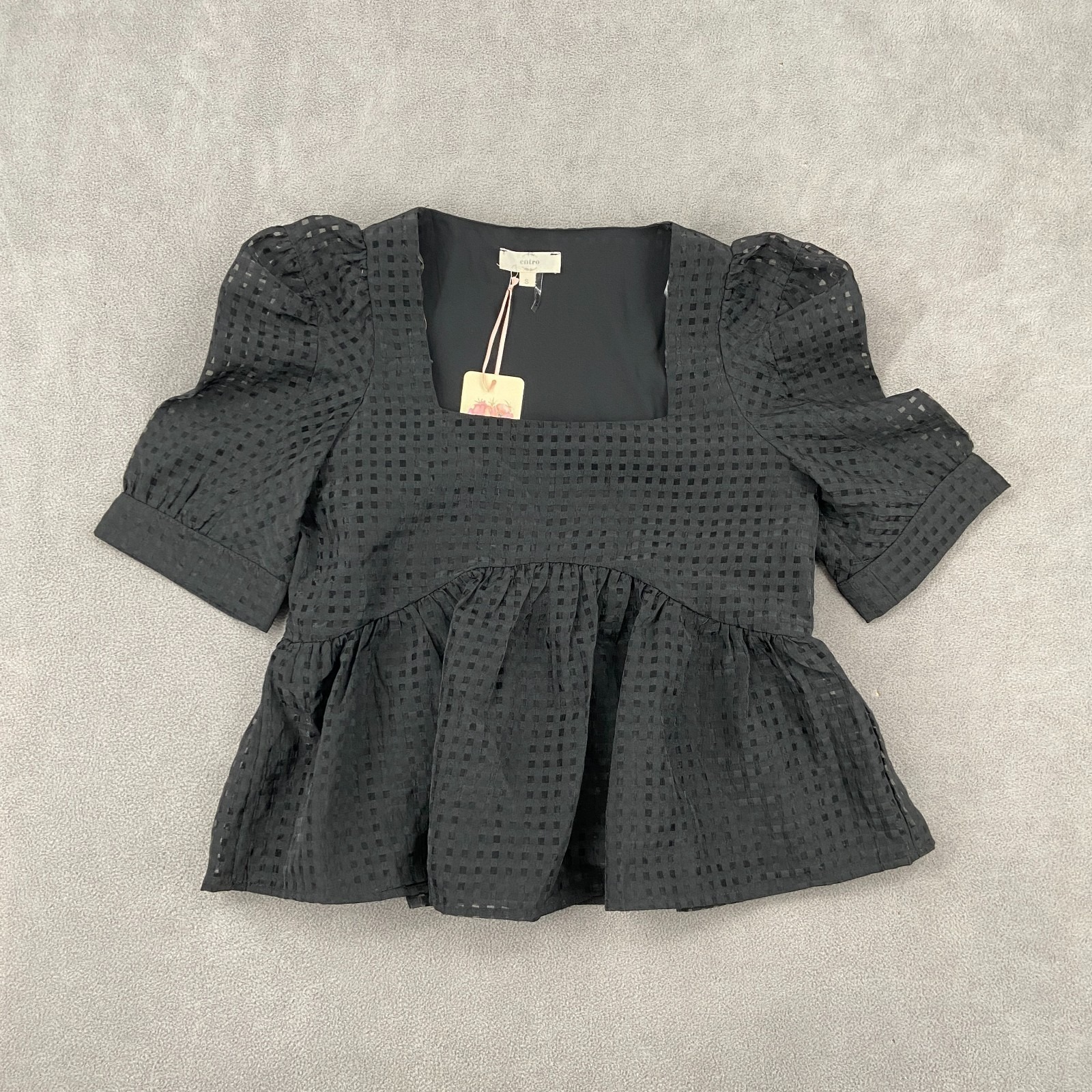 Entro Bell Lenny Blouse Top Womens Small Black Pleated Lined Casual Square Neck